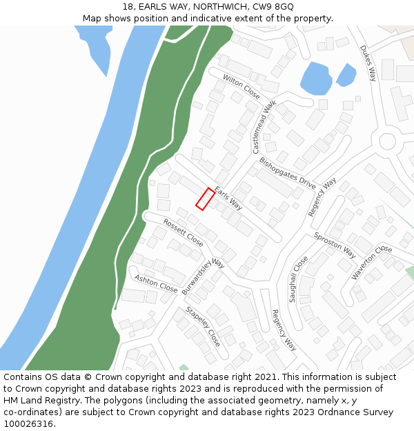 18, EARLS WAY, NORTHWICH, CW9 8GQ: Location map and indicative extent of plot