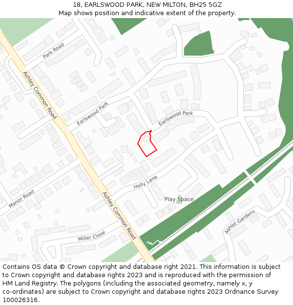 18, EARLSWOOD PARK, NEW MILTON, BH25 5GZ: Location map and indicative extent of plot