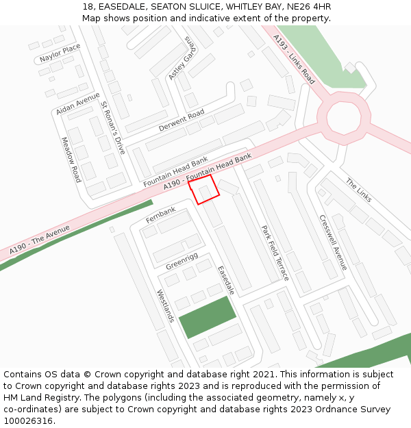 18, EASEDALE, SEATON SLUICE, WHITLEY BAY, NE26 4HR: Location map and indicative extent of plot