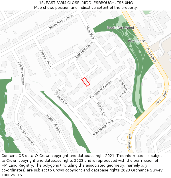 18, EAST FARM CLOSE, MIDDLESBROUGH, TS6 0NG: Location map and indicative extent of plot