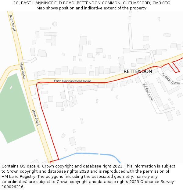 18, EAST HANNINGFIELD ROAD, RETTENDON COMMON, CHELMSFORD, CM3 8EG: Location map and indicative extent of plot