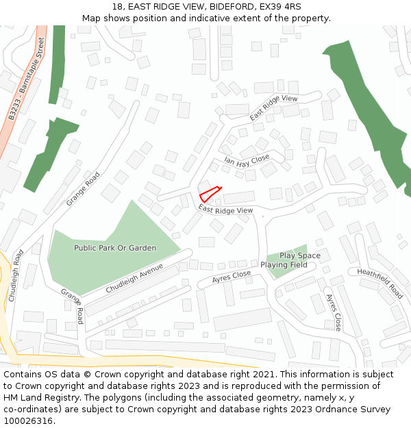 18, EAST RIDGE VIEW, BIDEFORD, EX39 4RS: Location map and indicative extent of plot