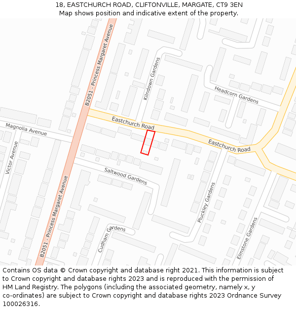 18, EASTCHURCH ROAD, CLIFTONVILLE, MARGATE, CT9 3EN: Location map and indicative extent of plot