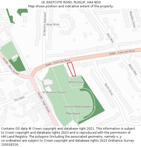 18, EASTCOTE ROAD, RUISLIP, HA4 8DG: Location map and indicative extent of plot