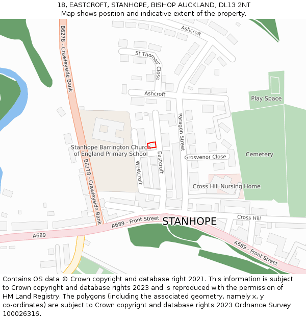 18, EASTCROFT, STANHOPE, BISHOP AUCKLAND, DL13 2NT: Location map and indicative extent of plot