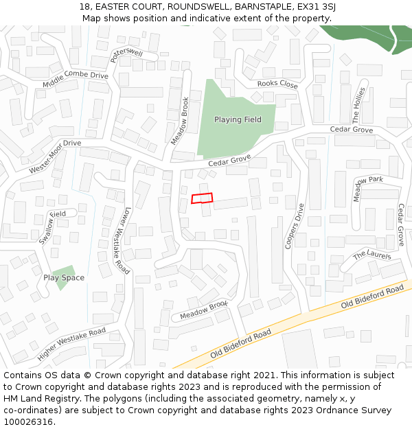 18, EASTER COURT, ROUNDSWELL, BARNSTAPLE, EX31 3SJ: Location map and indicative extent of plot