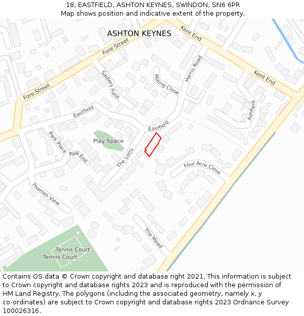 18, EASTFIELD, ASHTON KEYNES, SWINDON, SN6 6PR: Location map and indicative extent of plot