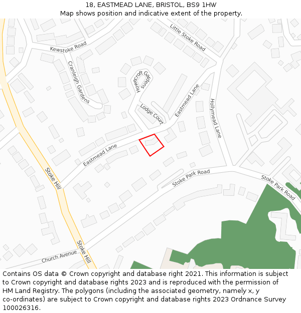 18, EASTMEAD LANE, BRISTOL, BS9 1HW: Location map and indicative extent of plot