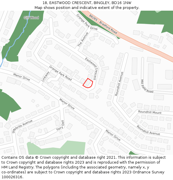 18, EASTWOOD CRESCENT, BINGLEY, BD16 1NW: Location map and indicative extent of plot