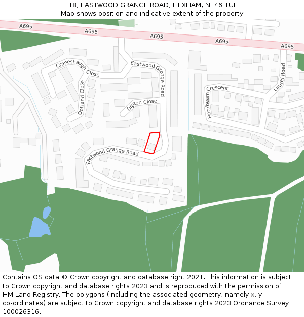 18, EASTWOOD GRANGE ROAD, HEXHAM, NE46 1UE: Location map and indicative extent of plot