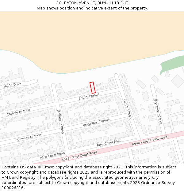 18, EATON AVENUE, RHYL, LL18 3UE: Location map and indicative extent of plot