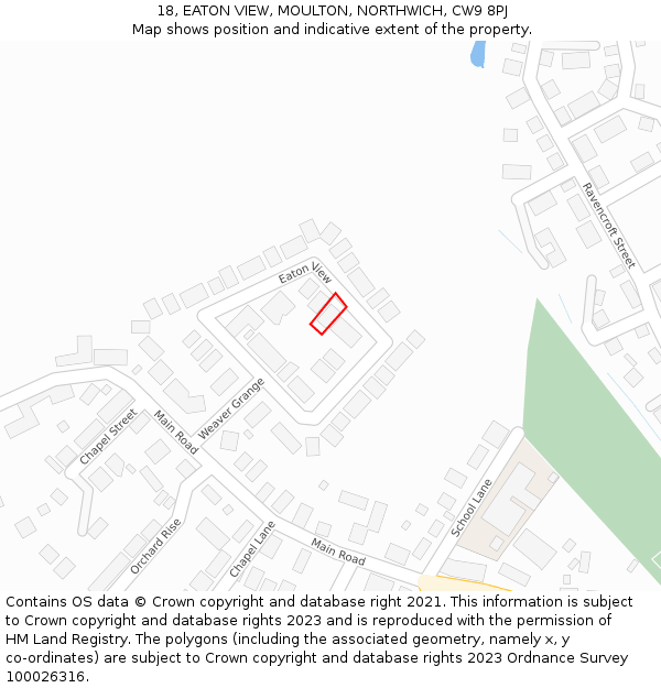 18, EATON VIEW, MOULTON, NORTHWICH, CW9 8PJ: Location map and indicative extent of plot