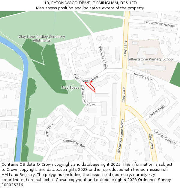 18, EATON WOOD DRIVE, BIRMINGHAM, B26 1ED: Location map and indicative extent of plot