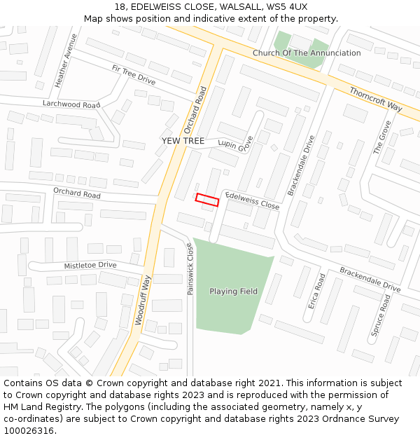 18, EDELWEISS CLOSE, WALSALL, WS5 4UX: Location map and indicative extent of plot