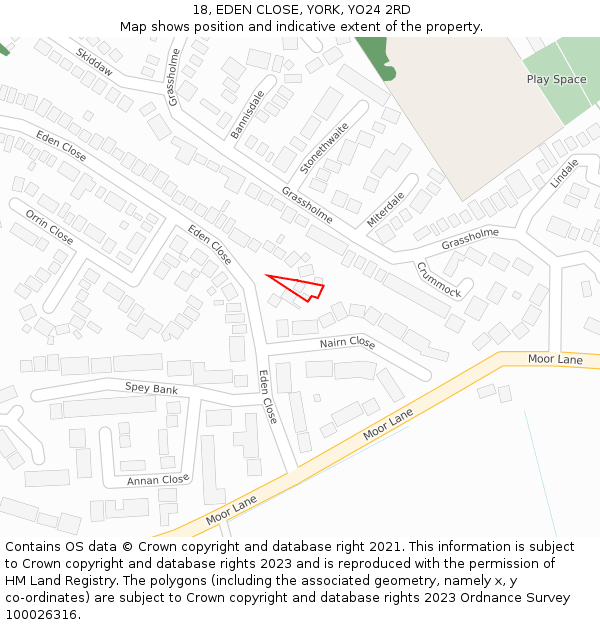 18, EDEN CLOSE, YORK, YO24 2RD: Location map and indicative extent of plot