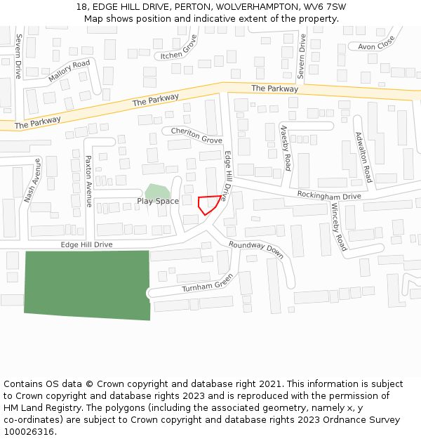 18, EDGE HILL DRIVE, PERTON, WOLVERHAMPTON, WV6 7SW: Location map and indicative extent of plot