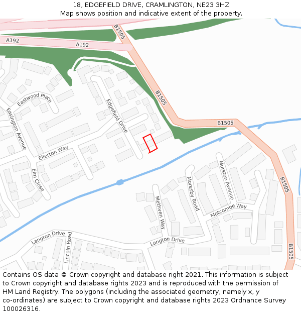18, EDGEFIELD DRIVE, CRAMLINGTON, NE23 3HZ: Location map and indicative extent of plot