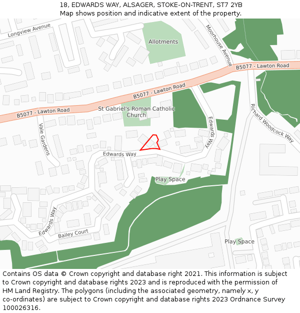 18, EDWARDS WAY, ALSAGER, STOKE-ON-TRENT, ST7 2YB: Location map and indicative extent of plot