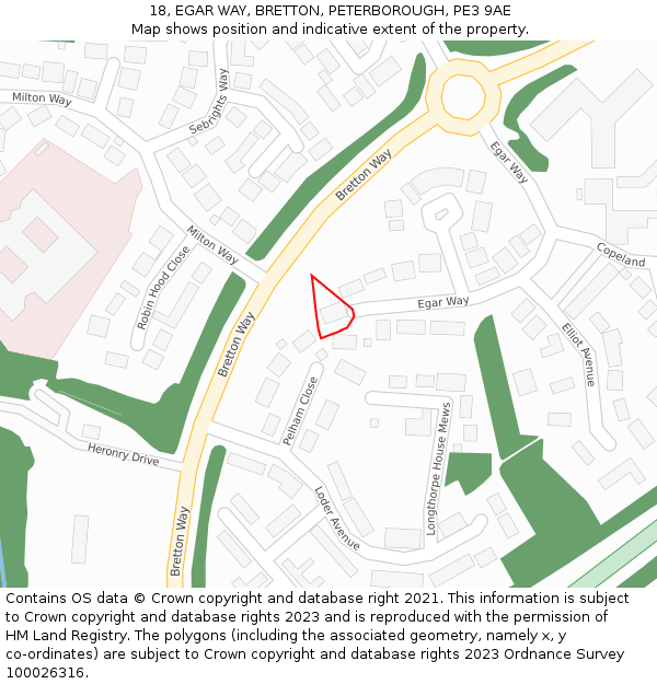 18, EGAR WAY, BRETTON, PETERBOROUGH, PE3 9AE: Location map and indicative extent of plot