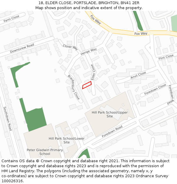 18, ELDER CLOSE, PORTSLADE, BRIGHTON, BN41 2ER: Location map and indicative extent of plot