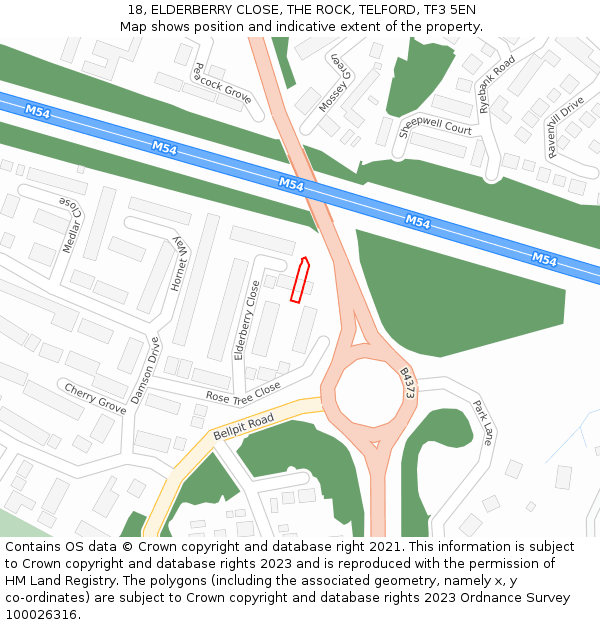 18, ELDERBERRY CLOSE, THE ROCK, TELFORD, TF3 5EN: Location map and indicative extent of plot