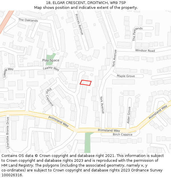 18, ELGAR CRESCENT, DROITWICH, WR9 7SP: Location map and indicative extent of plot