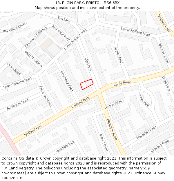 18, ELGIN PARK, BRISTOL, BS6 6RX: Location map and indicative extent of plot