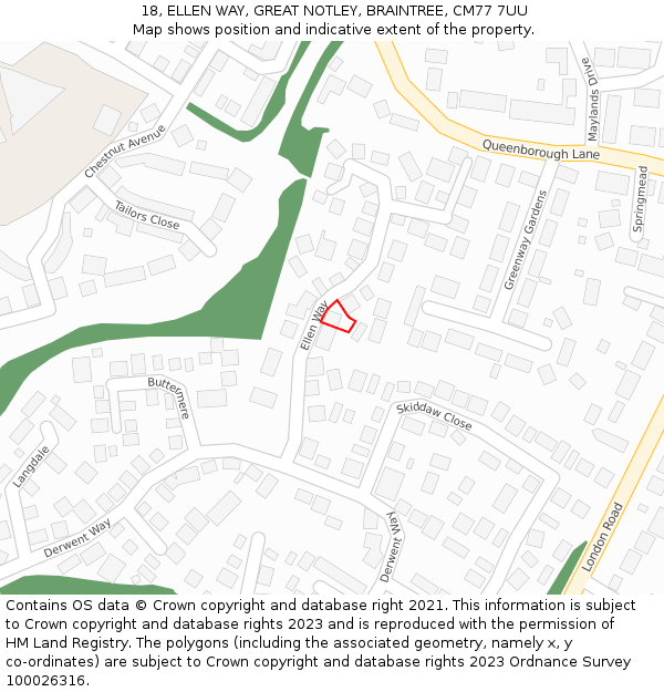 18, ELLEN WAY, GREAT NOTLEY, BRAINTREE, CM77 7UU: Location map and indicative extent of plot
