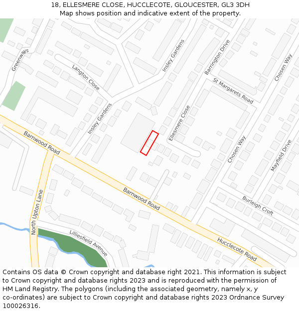 18, ELLESMERE CLOSE, HUCCLECOTE, GLOUCESTER, GL3 3DH: Location map and indicative extent of plot