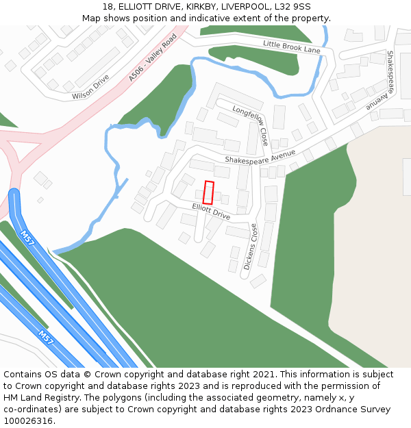 18, ELLIOTT DRIVE, KIRKBY, LIVERPOOL, L32 9SS: Location map and indicative extent of plot