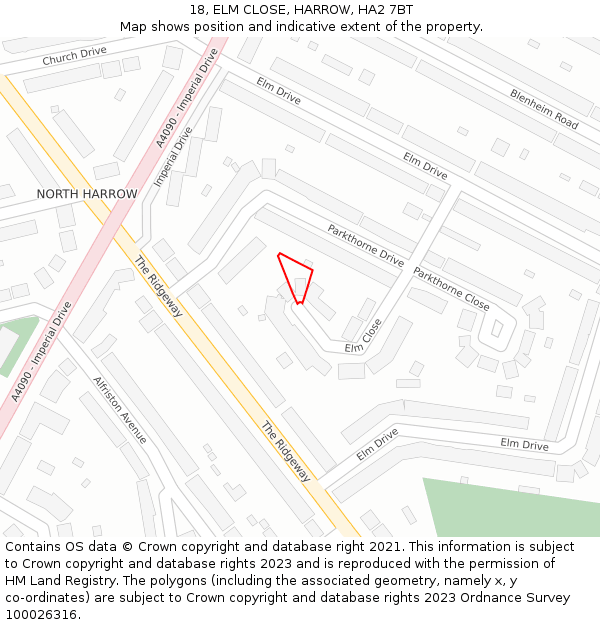 18, ELM CLOSE, HARROW, HA2 7BT: Location map and indicative extent of plot
