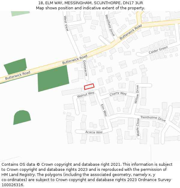 18, ELM WAY, MESSINGHAM, SCUNTHORPE, DN17 3UR: Location map and indicative extent of plot