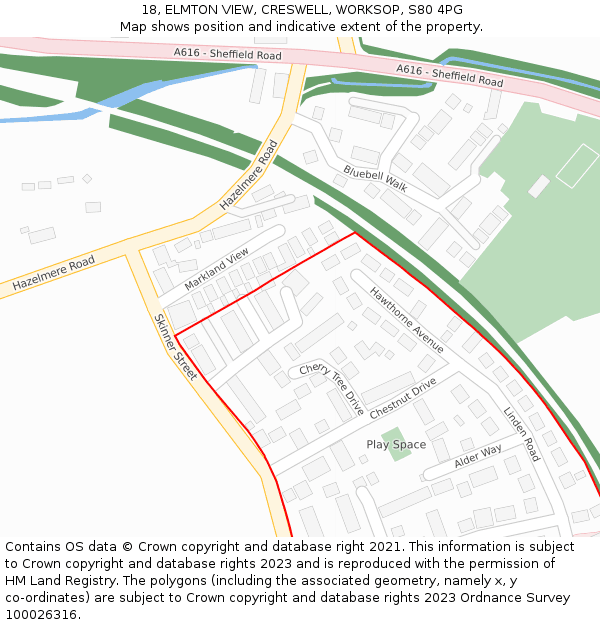 18, ELMTON VIEW, CRESWELL, WORKSOP, S80 4PG: Location map and indicative extent of plot