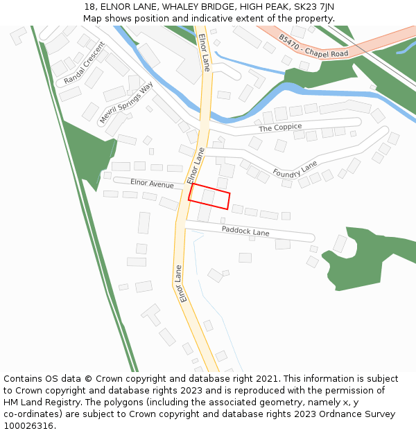 18, ELNOR LANE, WHALEY BRIDGE, HIGH PEAK, SK23 7JN: Location map and indicative extent of plot