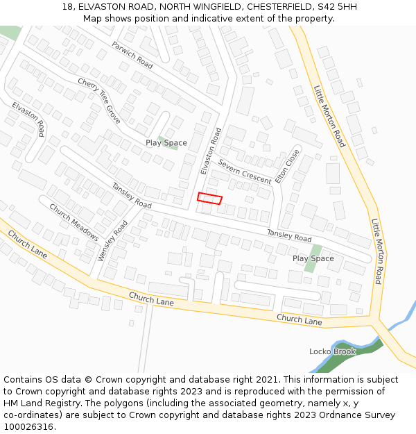 18, ELVASTON ROAD, NORTH WINGFIELD, CHESTERFIELD, S42 5HH: Location map and indicative extent of plot