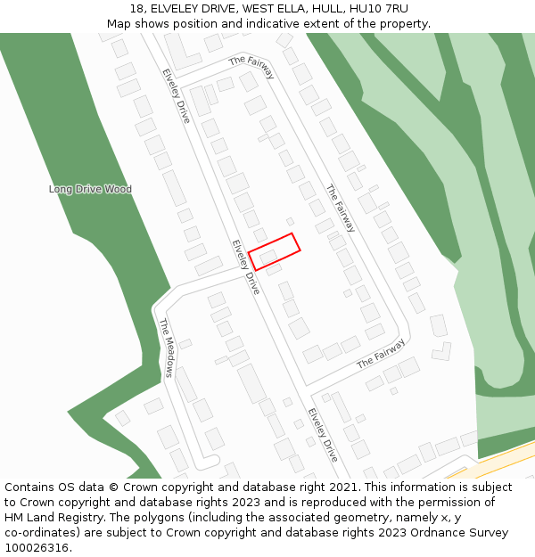 18, ELVELEY DRIVE, WEST ELLA, HULL, HU10 7RU: Location map and indicative extent of plot