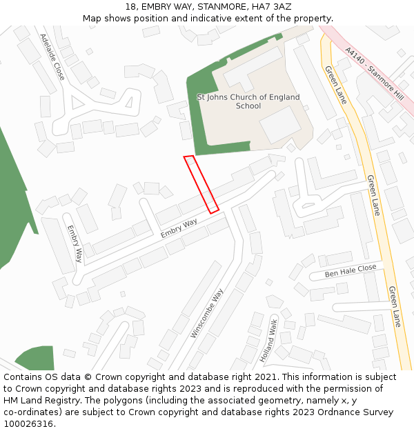 18, EMBRY WAY, STANMORE, HA7 3AZ: Location map and indicative extent of plot