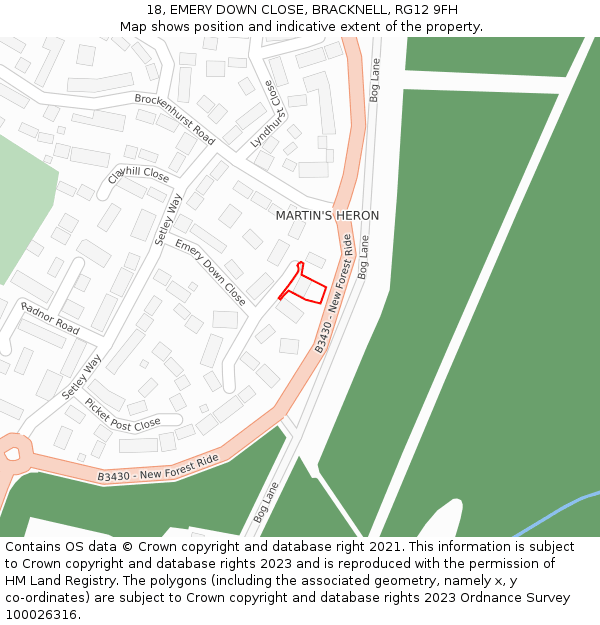 18, EMERY DOWN CLOSE, BRACKNELL, RG12 9FH: Location map and indicative extent of plot