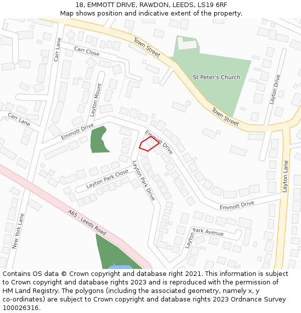 18, EMMOTT DRIVE, RAWDON, LEEDS, LS19 6RF: Location map and indicative extent of plot
