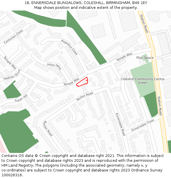 18, ENNERSDALE BUNGALOWS, COLESHILL, BIRMINGHAM, B46 1EY: Location map and indicative extent of plot