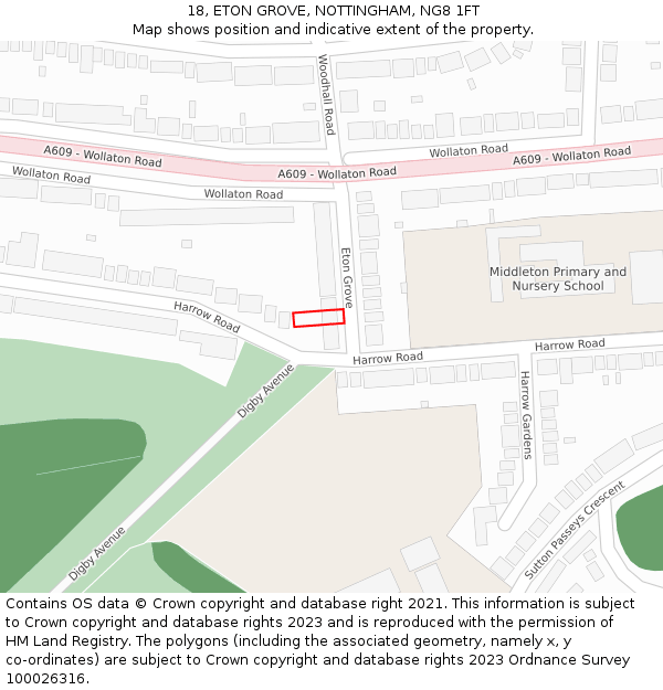 18, ETON GROVE, NOTTINGHAM, NG8 1FT: Location map and indicative extent of plot