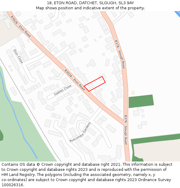 18, ETON ROAD, DATCHET, SLOUGH, SL3 9AY: Location map and indicative extent of plot