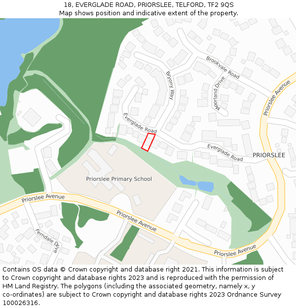 18, EVERGLADE ROAD, PRIORSLEE, TELFORD, TF2 9QS: Location map and indicative extent of plot