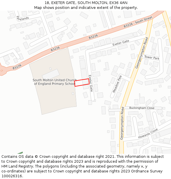 18, EXETER GATE, SOUTH MOLTON, EX36 4AN: Location map and indicative extent of plot