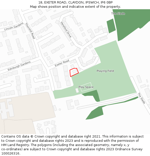 18, EXETER ROAD, CLAYDON, IPSWICH, IP6 0BP: Location map and indicative extent of plot