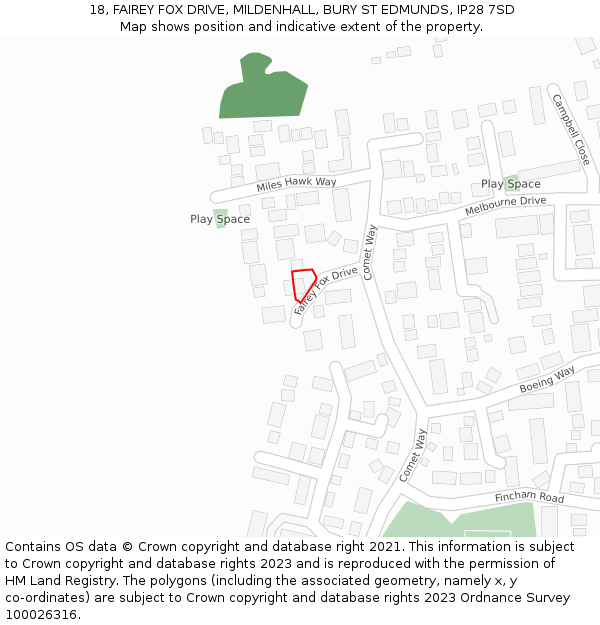 18, FAIREY FOX DRIVE, MILDENHALL, BURY ST EDMUNDS, IP28 7SD: Location map and indicative extent of plot