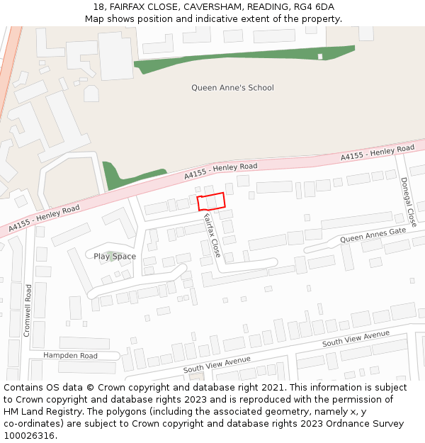18, FAIRFAX CLOSE, CAVERSHAM, READING, RG4 6DA: Location map and indicative extent of plot