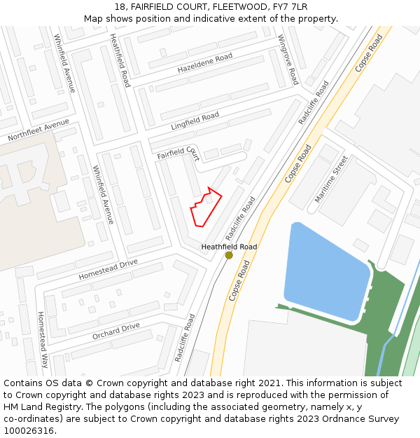 18, FAIRFIELD COURT, FLEETWOOD, FY7 7LR: Location map and indicative extent of plot