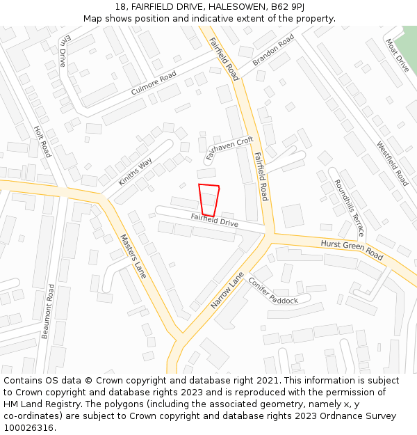 18, FAIRFIELD DRIVE, HALESOWEN, B62 9PJ: Location map and indicative extent of plot