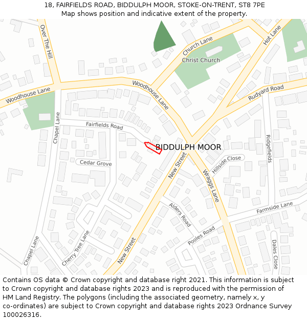 18, FAIRFIELDS ROAD, BIDDULPH MOOR, STOKE-ON-TRENT, ST8 7PE: Location map and indicative extent of plot